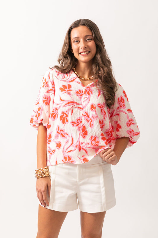 Pink Puff Sleeve VNeck