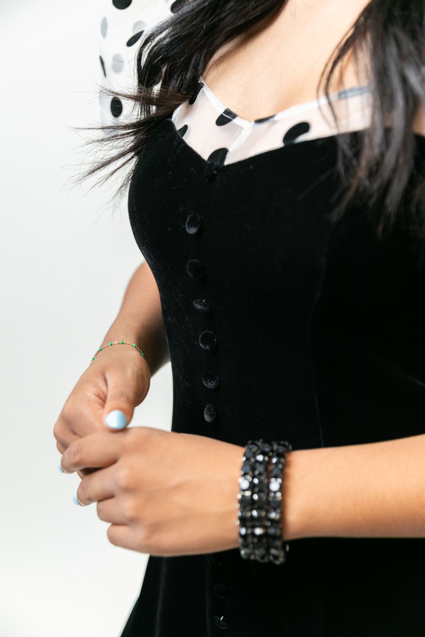 Black Velvet w/Polka Dot Sleeve