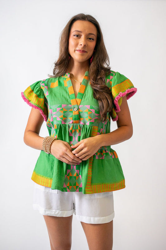 Green Tiered Woven Top