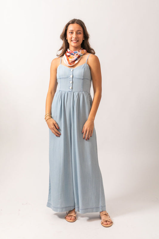 Lt Denim Wide Leg Jumpsuit