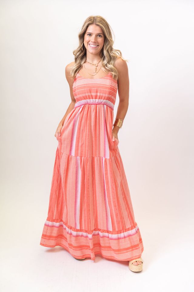 Coral Multistripe Racer Back Dress