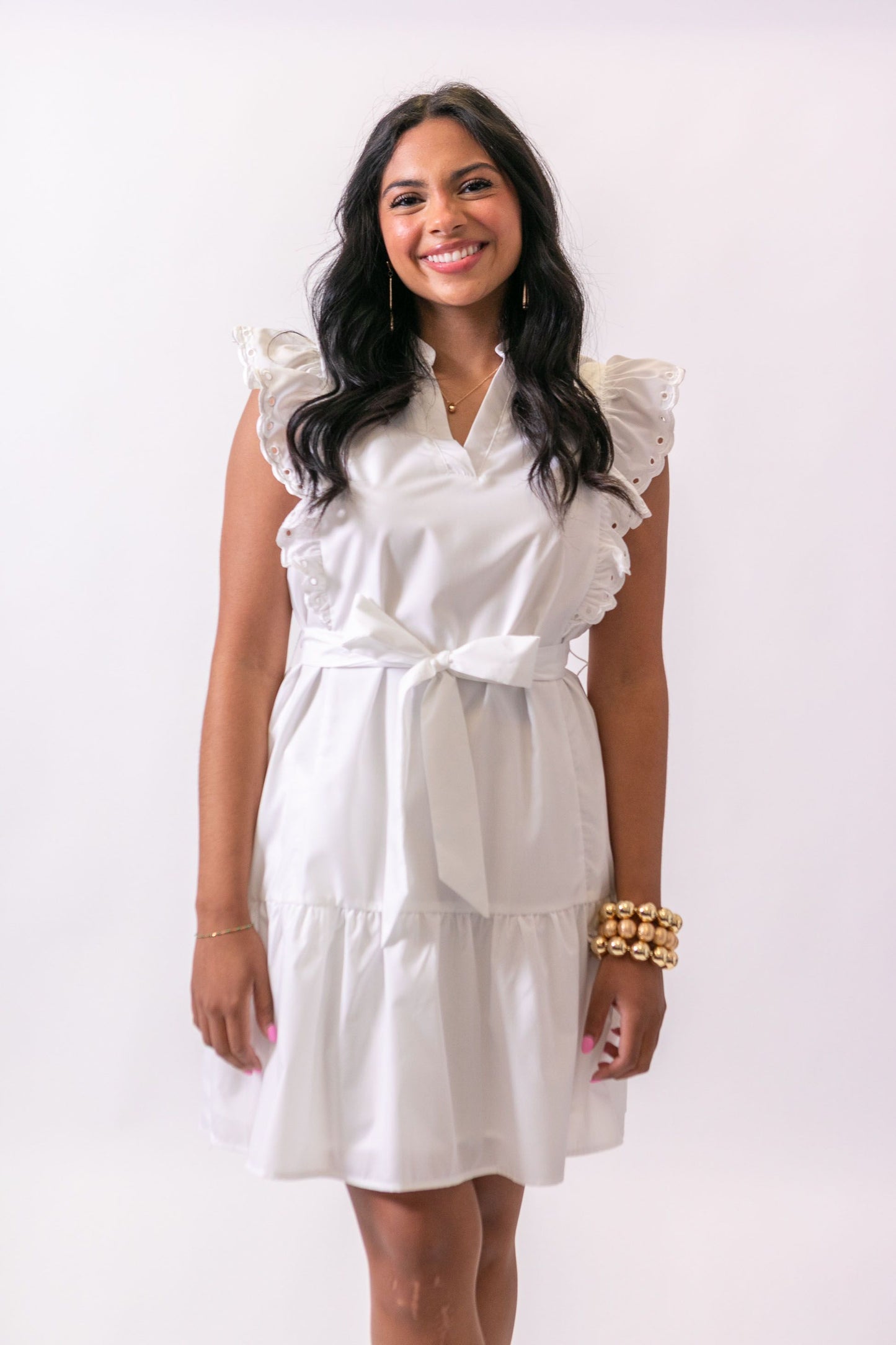 White Scallop Trim Dress