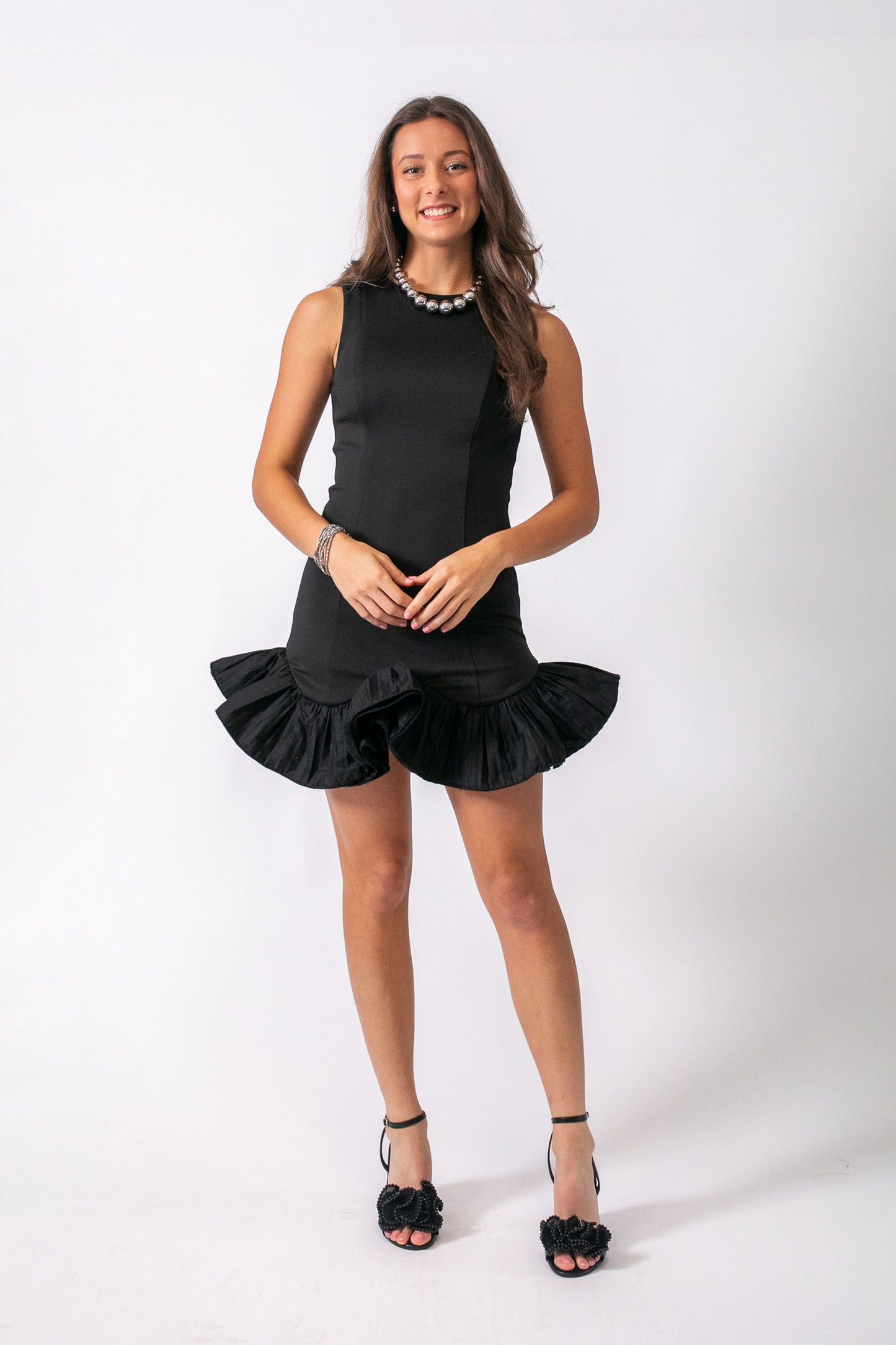 Black/White Flutter Ruffle Hem