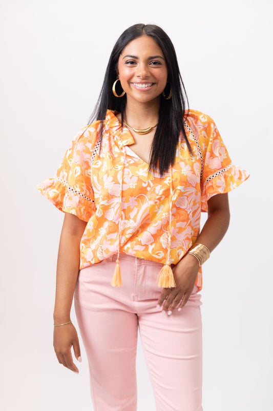 Orange Bloom Trim Peasant