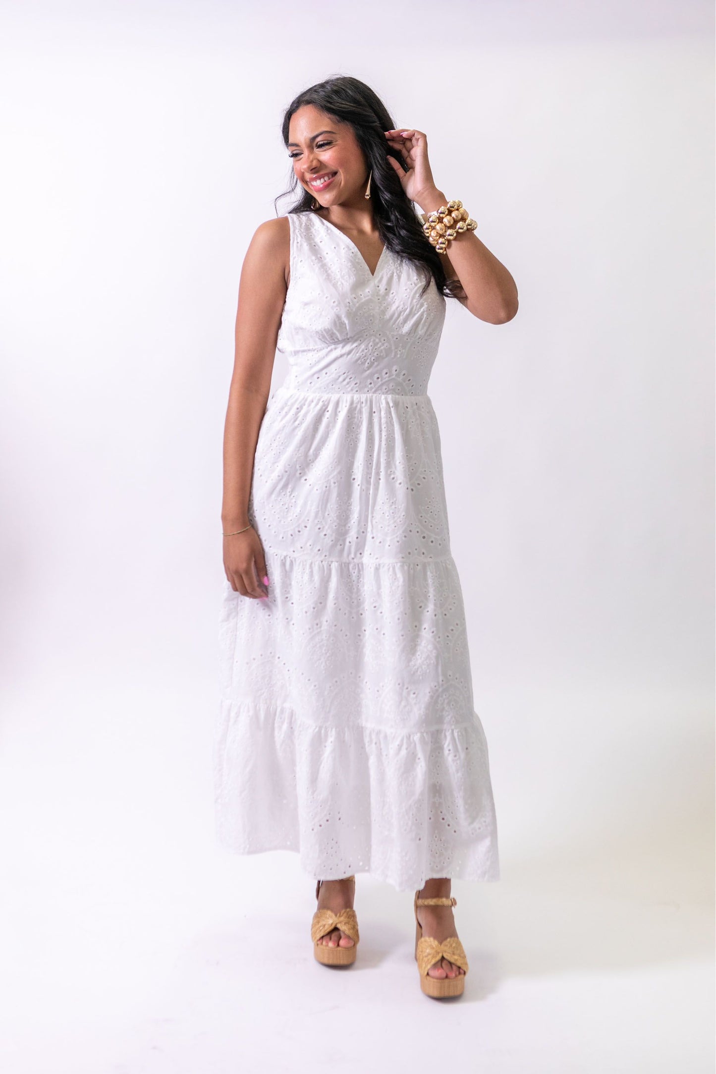 White Eyelet Midi