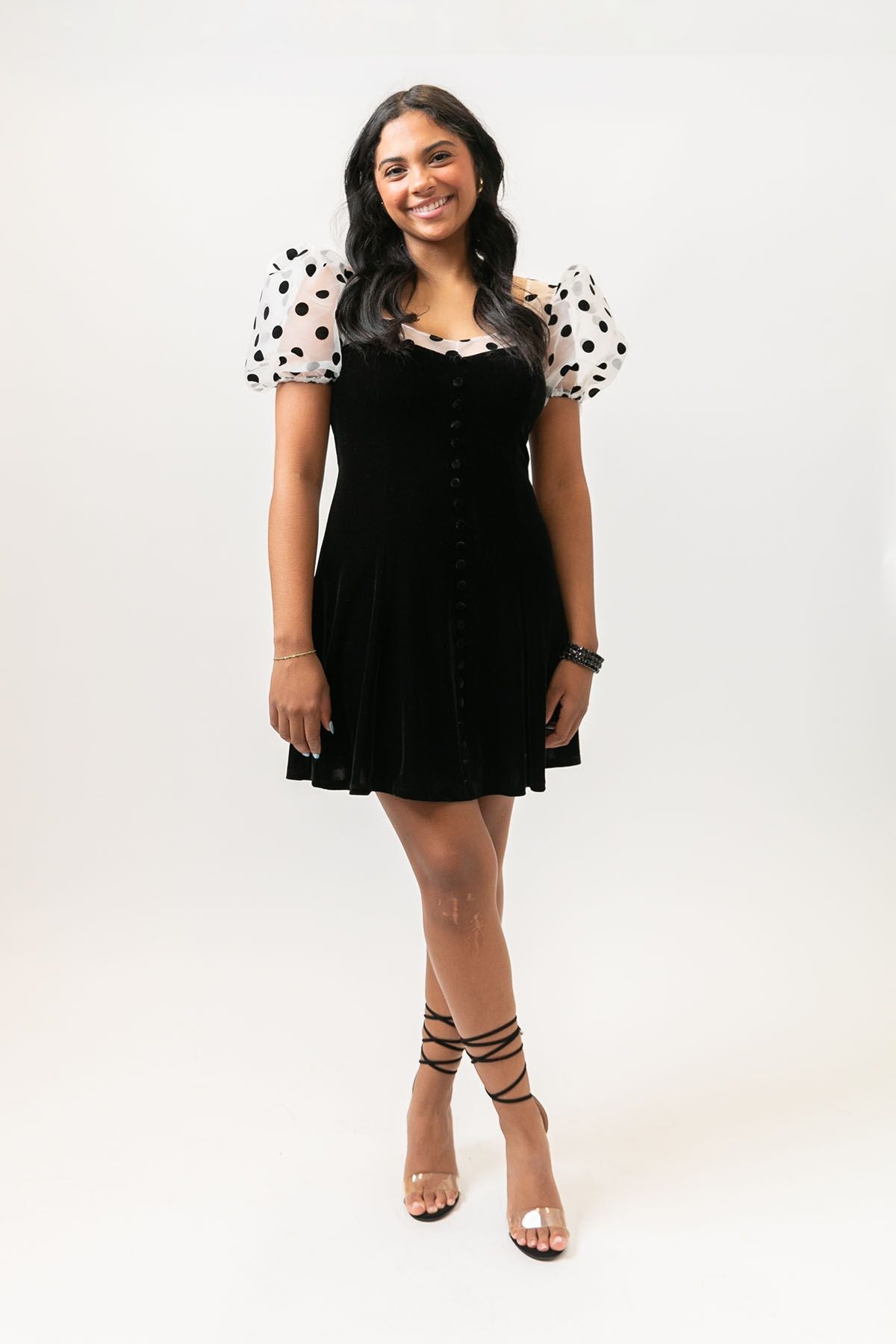 Black Velvet w/Polka Dot Sleeve