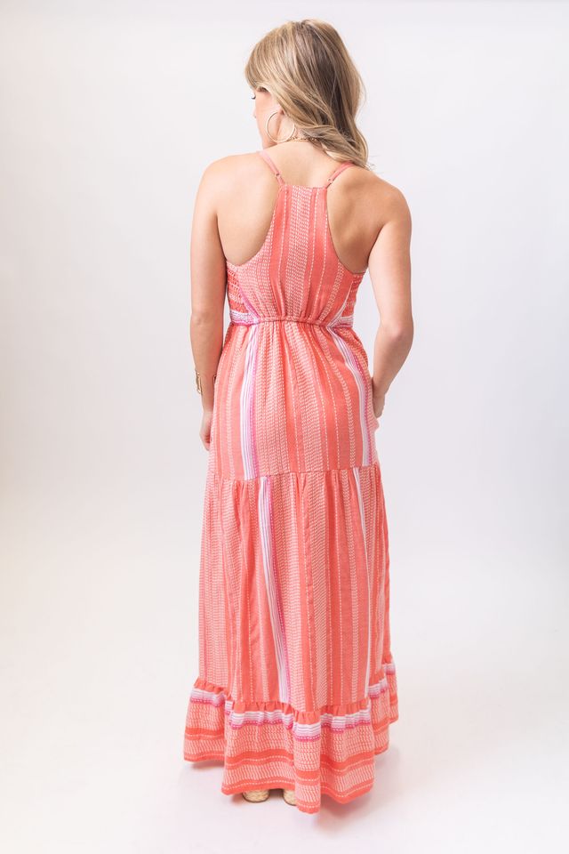 Coral Multistripe Racer Back Dress