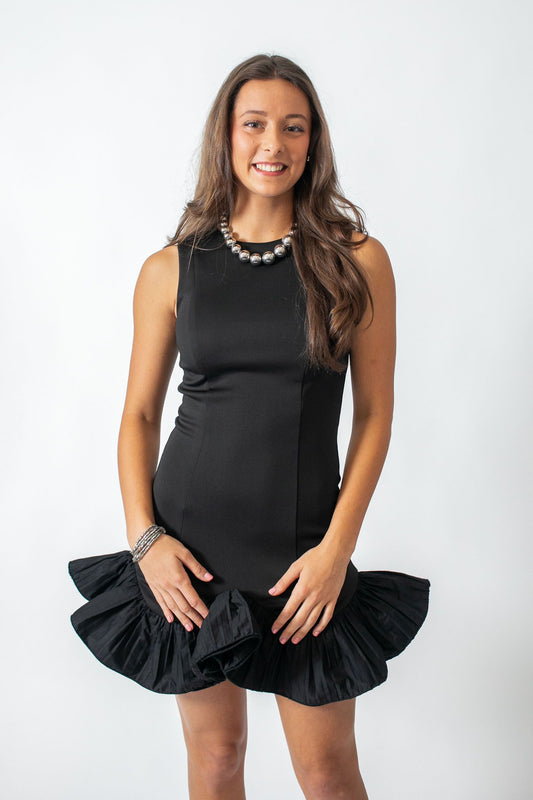 Black/White Flutter Ruffle Hem