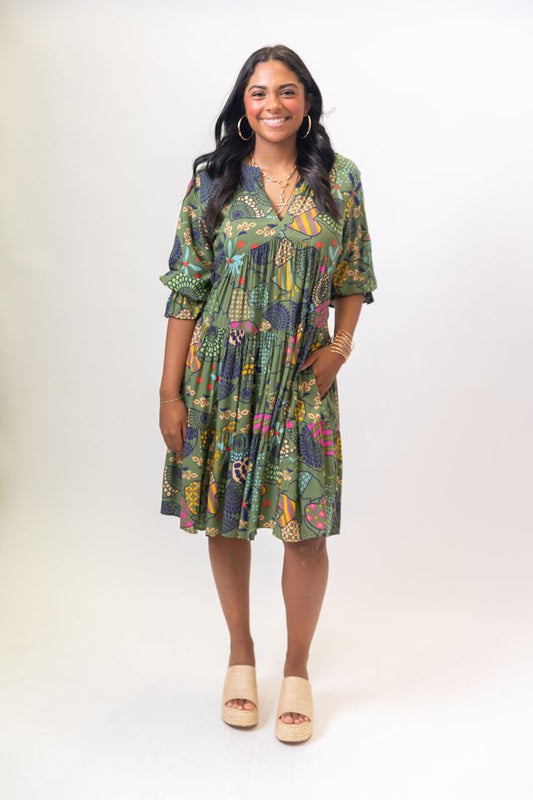 Olive Power in Print Dress