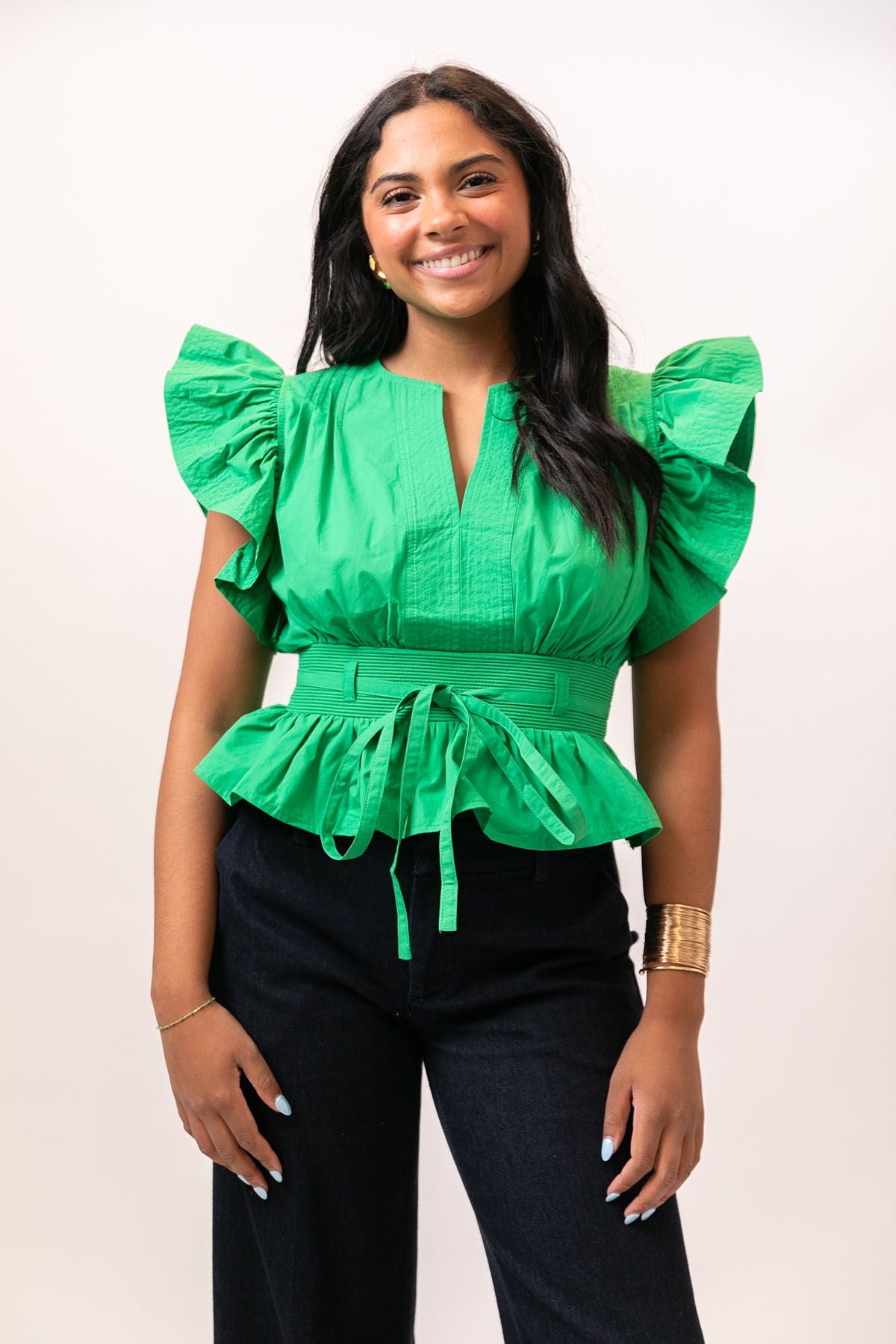 Emerald Flutter Sleeve Peplum