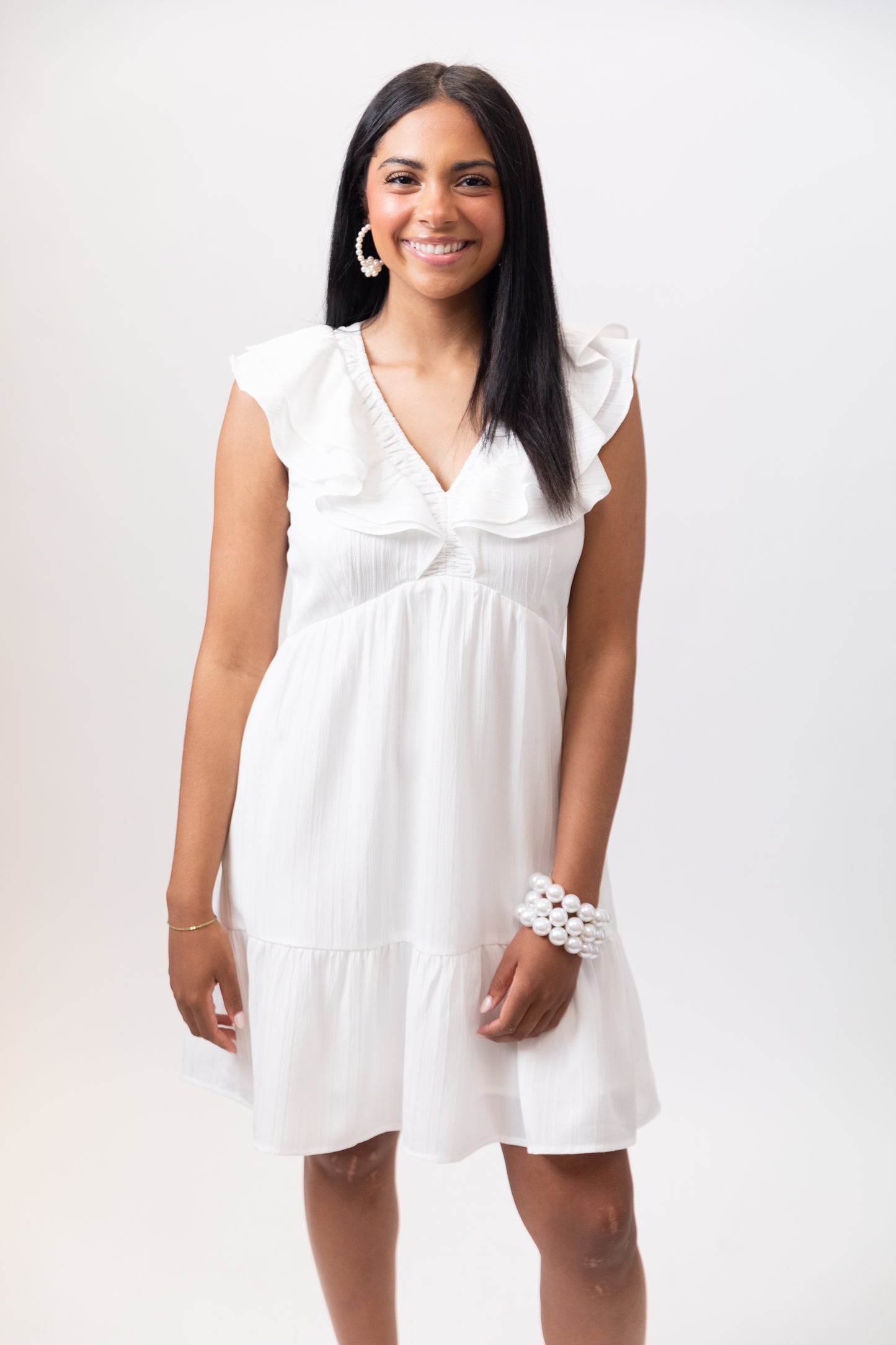 Royal White Ruffle Dress