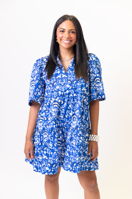 BlueWhite Floral Shift Dress