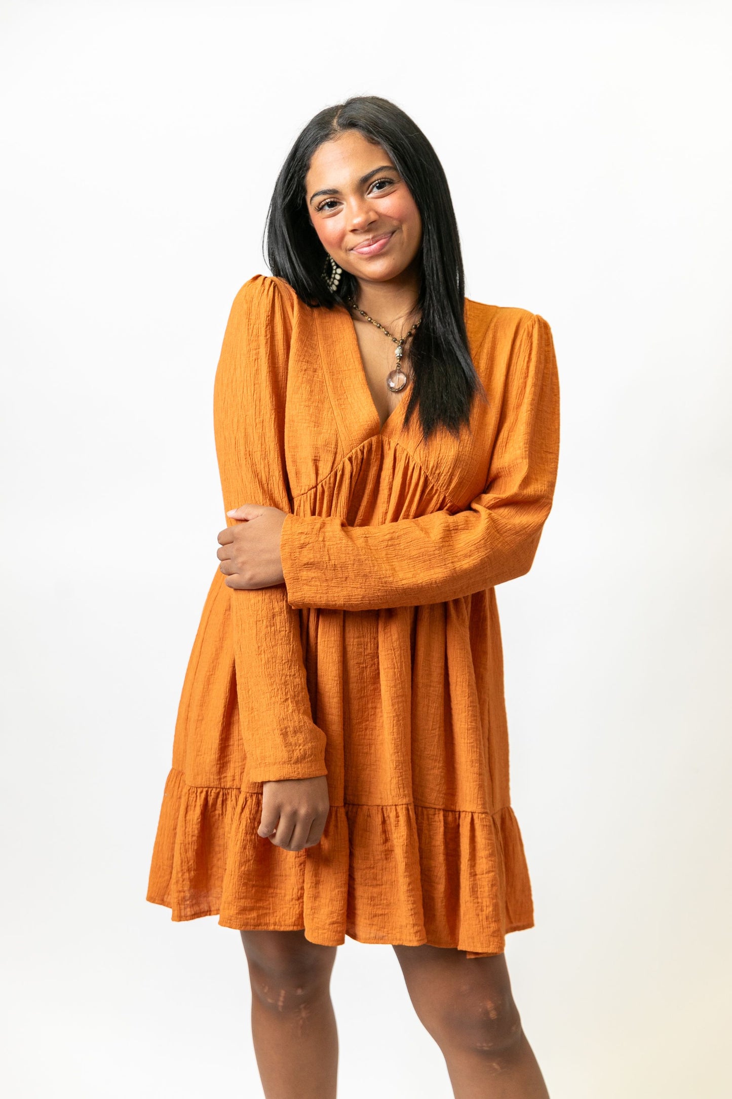 Burnt Orange VNeck Dress