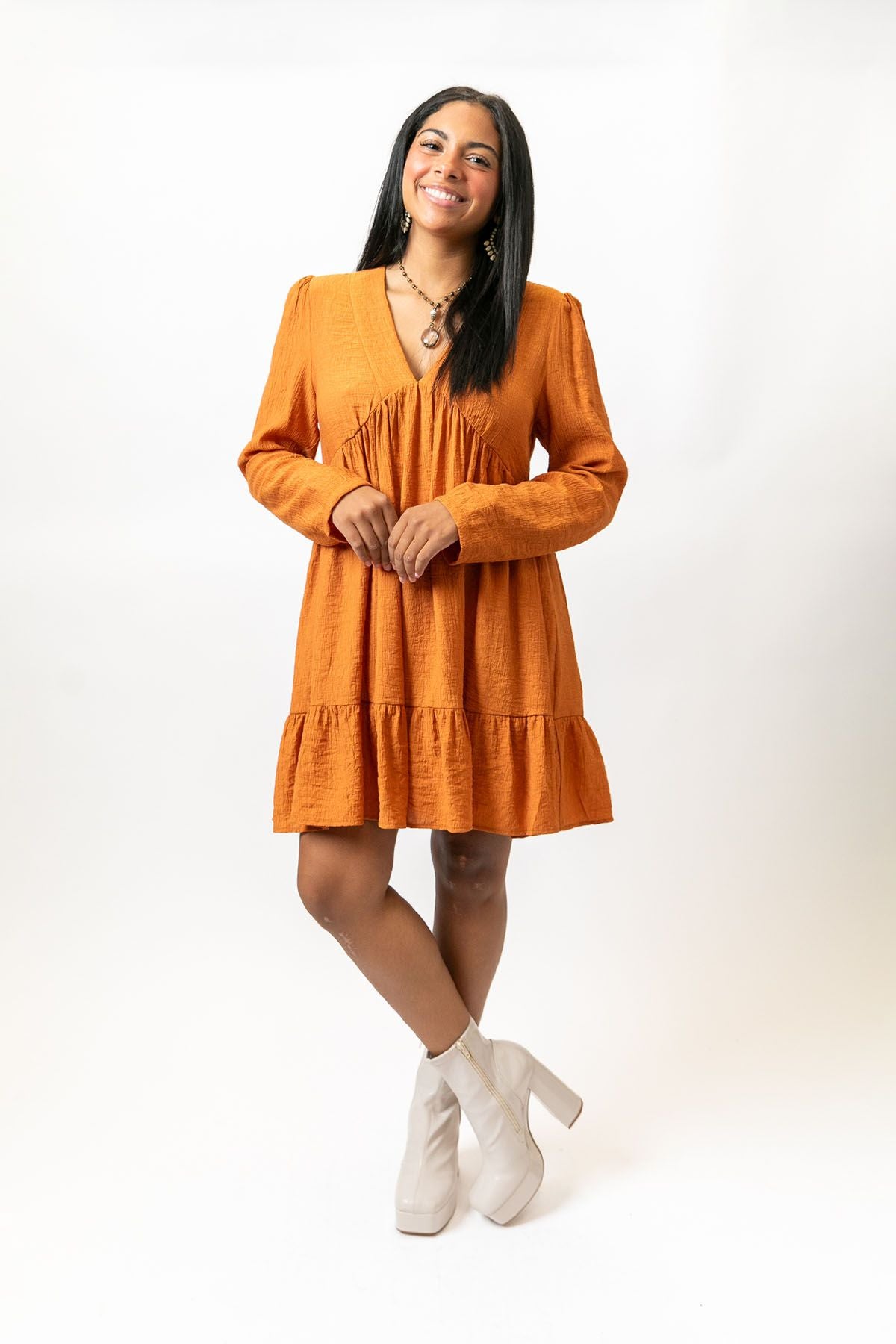 Burnt Orange VNeck Dress