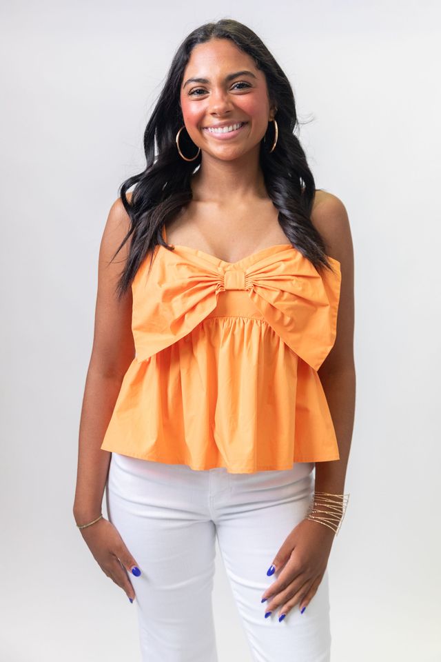 Tangerine White Crop Bow Top