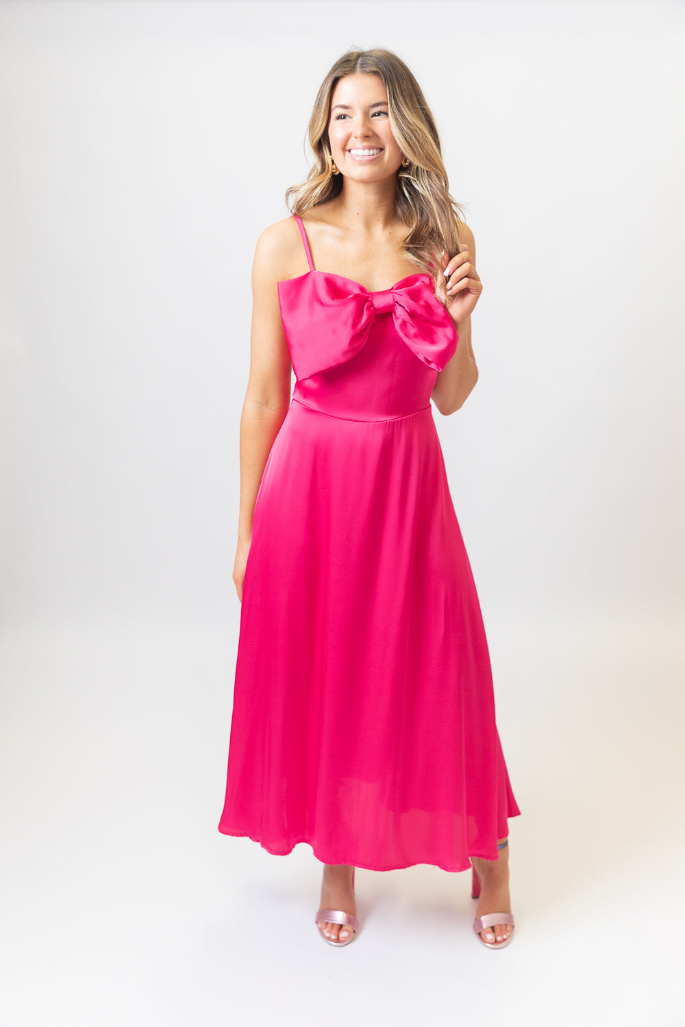 Fuchsia Turquoise Satin Bow Dress