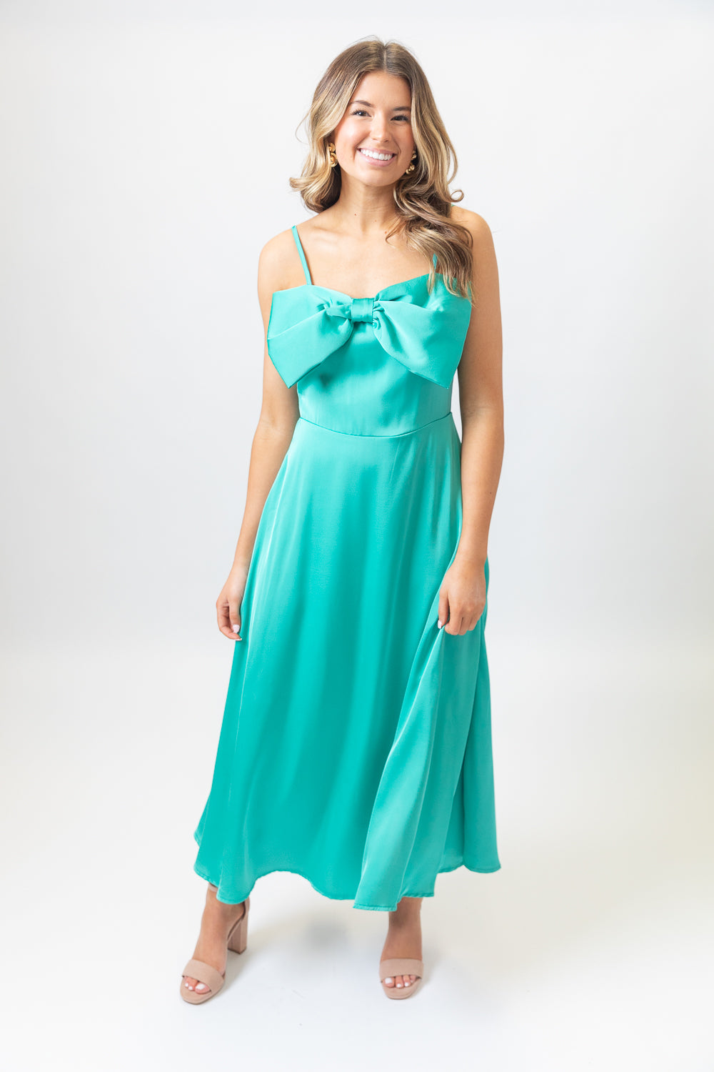 Fuchsia Turquoise Satin Bow Dress