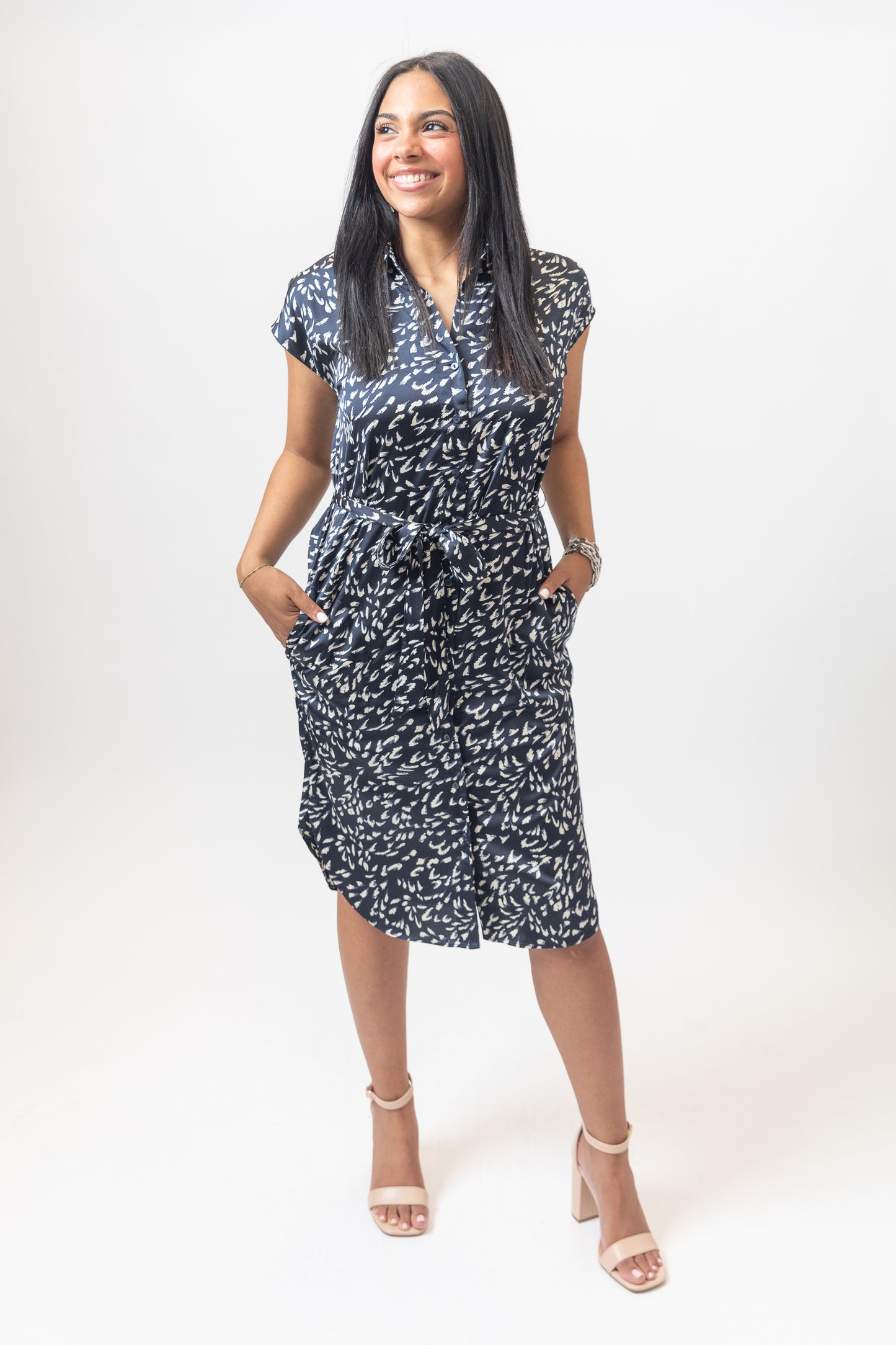 Navy Multi Dress w/Tie