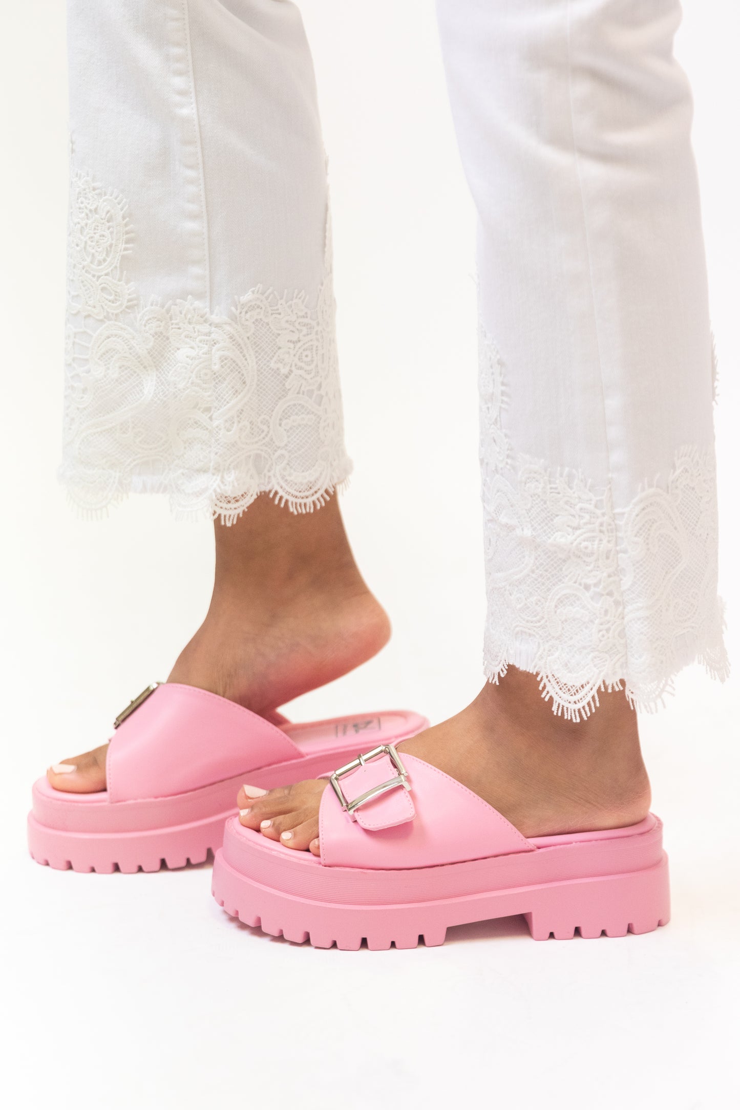 Natural Pink Platform Slide