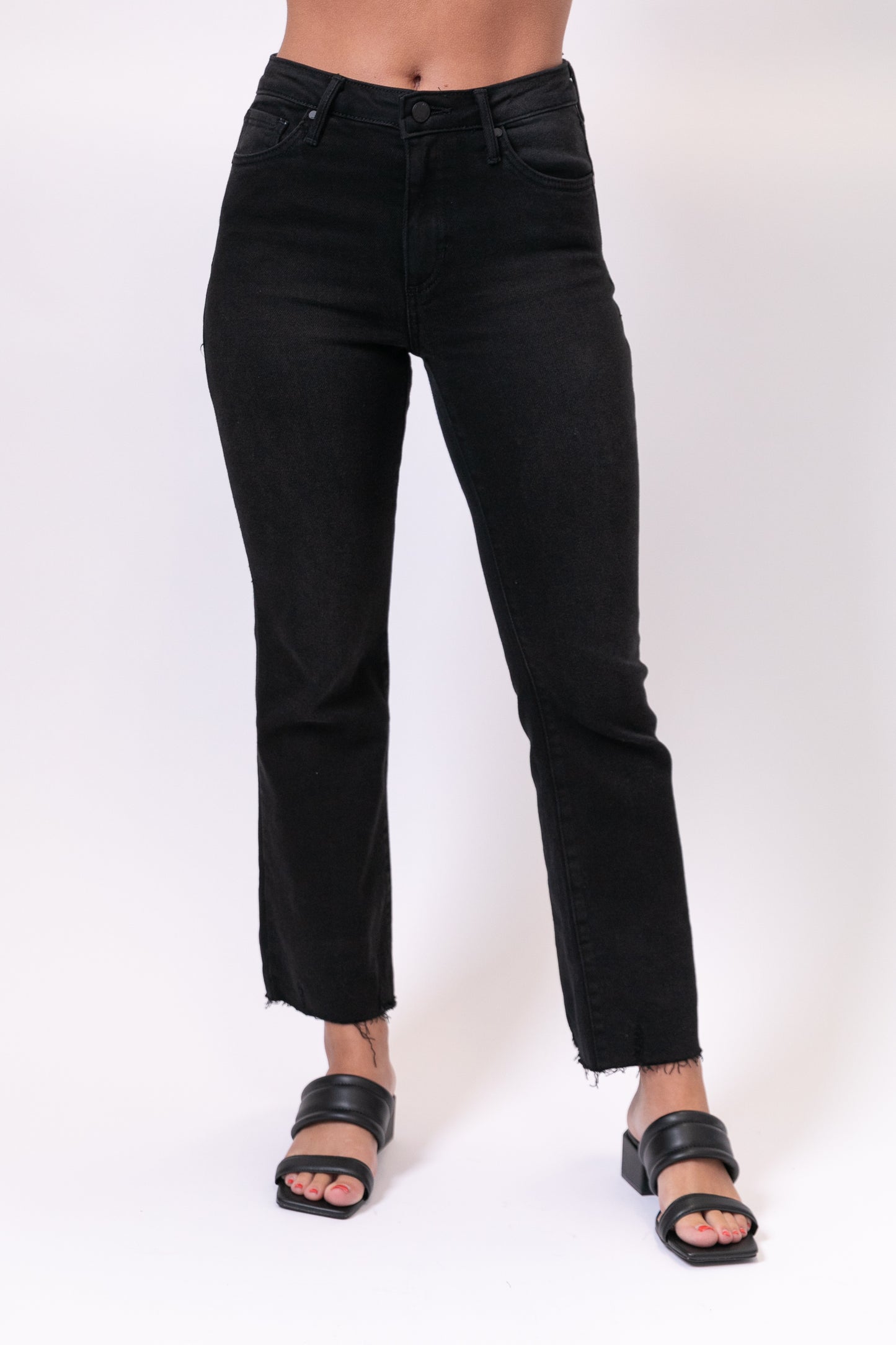 Black Crop Flare Raw Hem