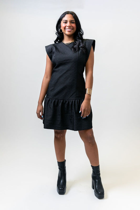 Black Fit Flutter Hem Dress