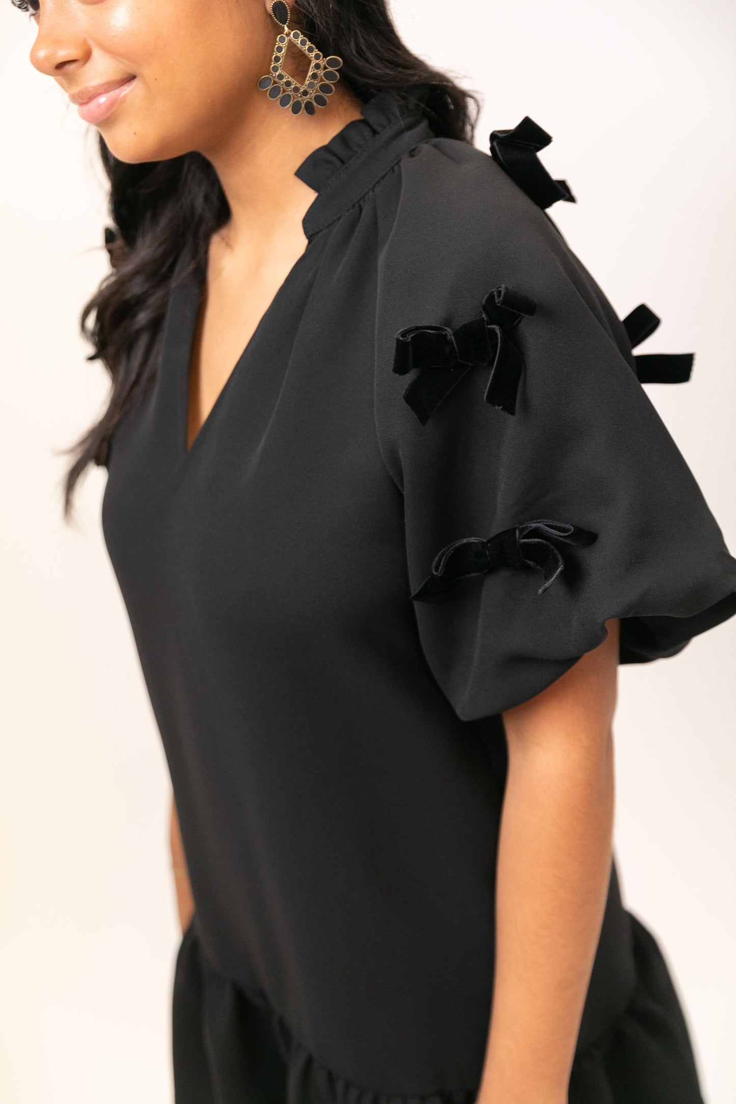 Black Bow Puff Sleeve